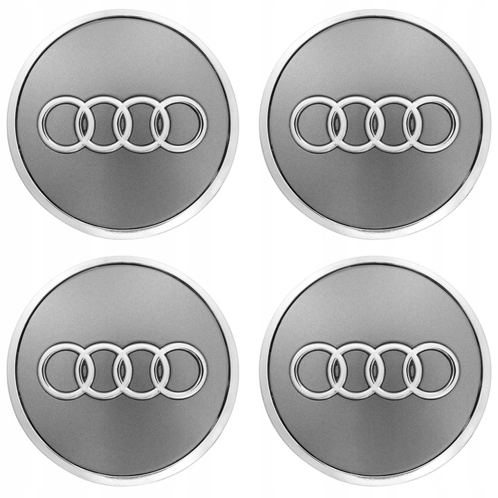 4 darabos AUDI kerékborító készlet, 61 mm, ezüst, műanyag, alumínium