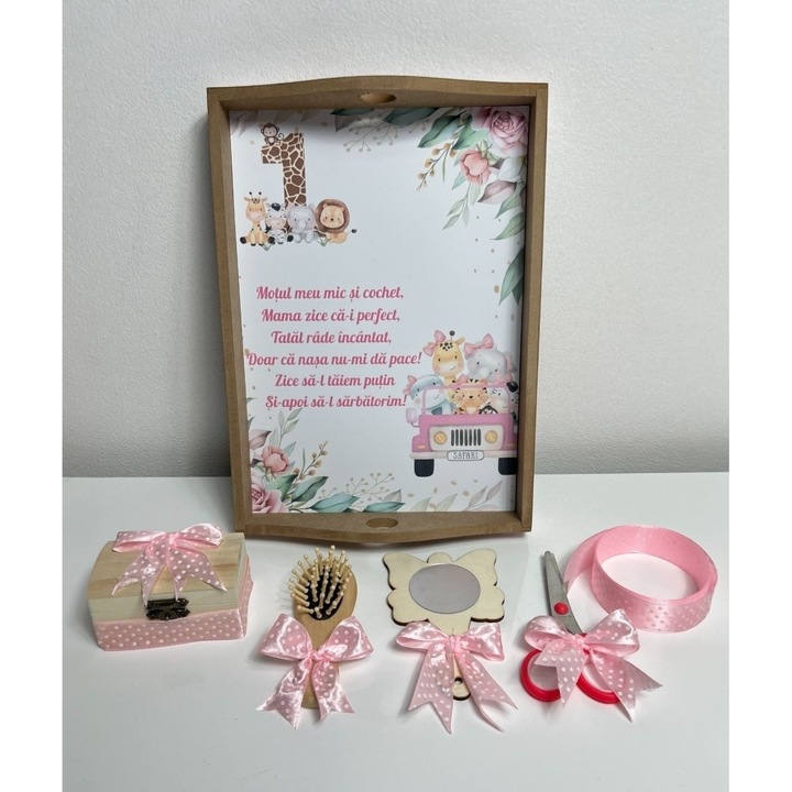 Set tavita pentru taiere mot la fetite- animalute roz, 6 piese, TAV33