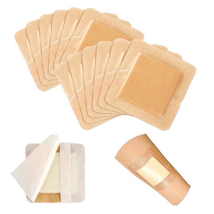 Pansament antiescara, Set 12, incizii operatorii, utilizat pentru rani cu exudare puternica, din spuma cu adeziv siliconic cu margine blanda pentru ingrijirea ranilor, 5X5cm, BEEVME