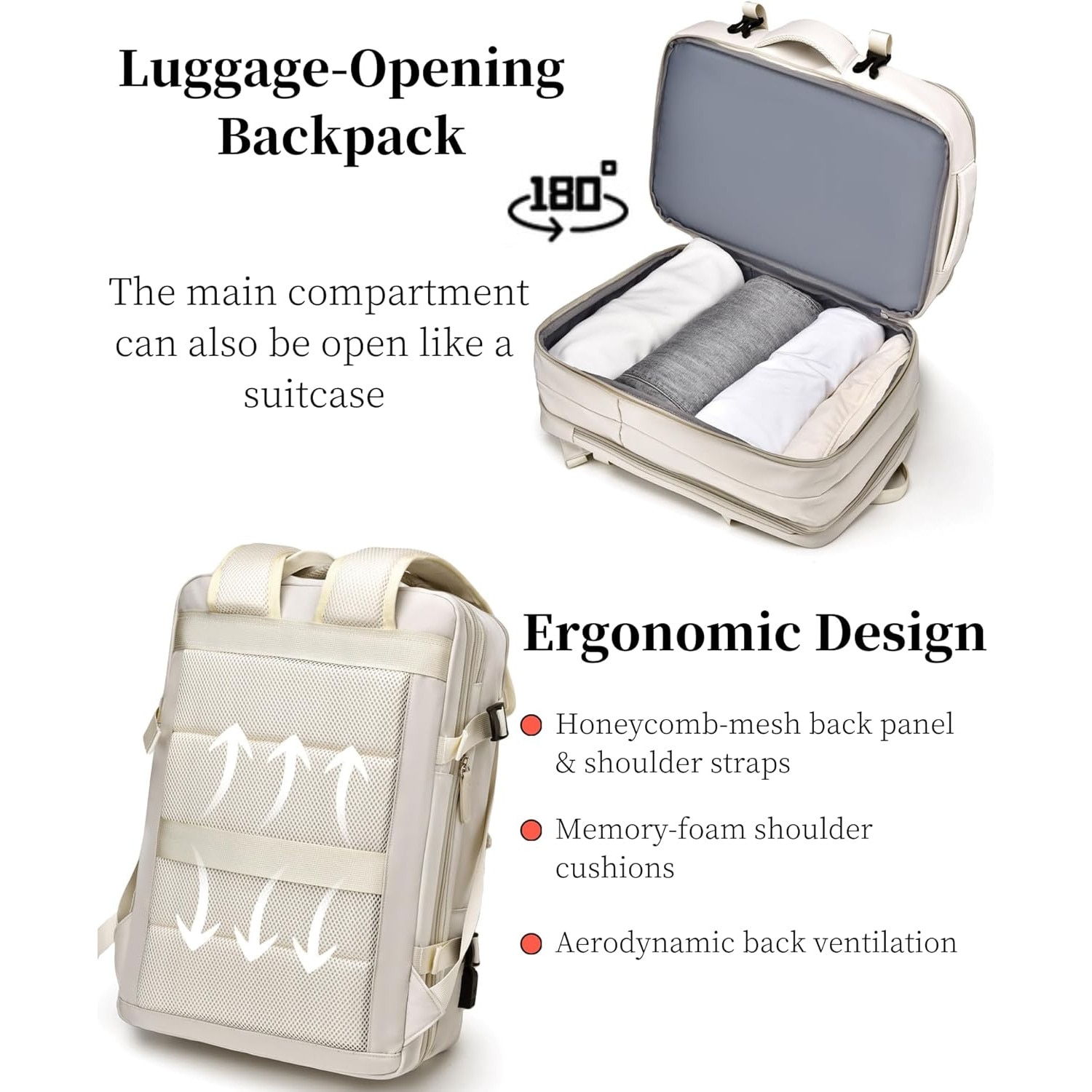 Rucsac pentru laptop Camaterlot, extensibil, laptop de 15 "6", omologat avion, cu port USB, impermeabil, multifunctional, ideal pentru calatorii/afaceri/facultate，Aproape Alb