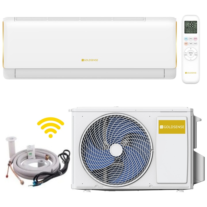 Aparat aer conditionat Goldsense NEW ELITE 2025, 18000 BTU/h, KIT MONTAJ INCLUS, WiFi inclus, filtru carbon, auto curatare, grup control, I Feel, interval temperatura de functionare: - 25 +48