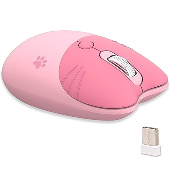 Vezeték nélküli egér, AYSTOAYS®, Állítható 1000/1200/1600DPI, Néma kattintás, Hordozható, Rózsaszín