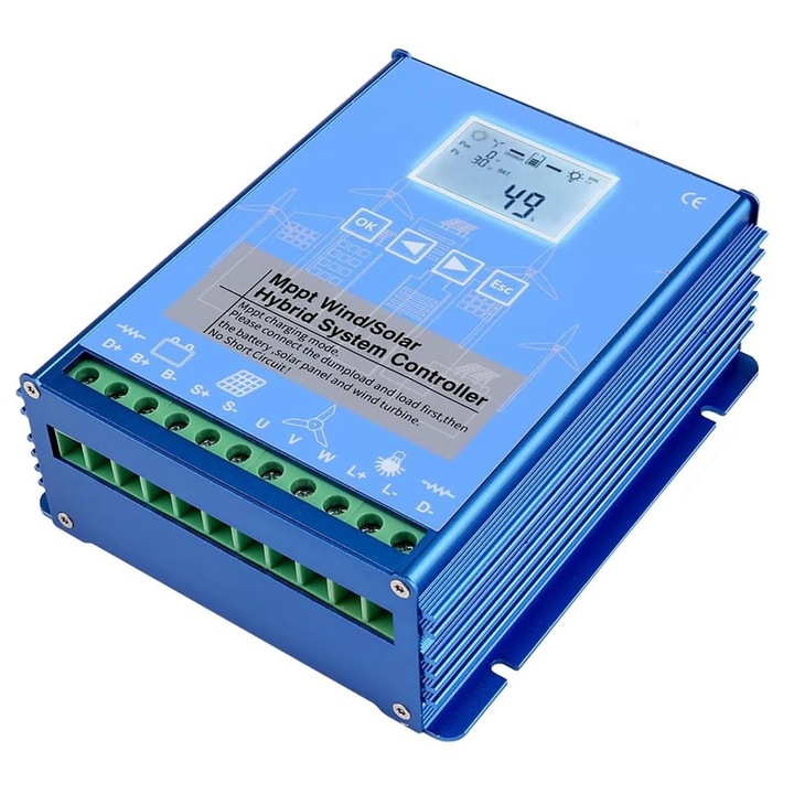 Hibrid rendszer töltésvezérlő 3000W dupla MPPT 12V 24V automatikus szabályozó, kék