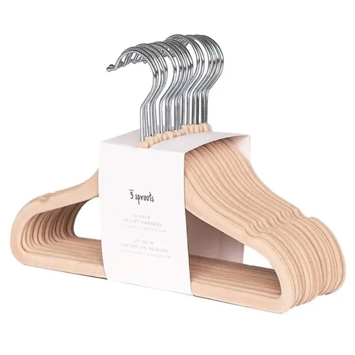 Комплект от 15 велурени закачалки за деца, 3 Sprouts, цвят орех, размер, подходящ за детски и бебешки дрехи