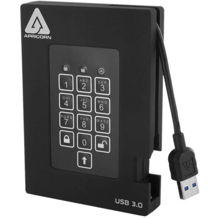 Външен SSD диск Apricorn, Aegis Padlock Fortress, A25-3PL256-S512F, 512 GB, USB 3.0