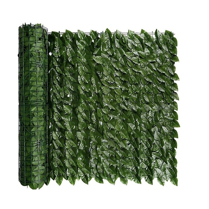 Set Gard Paravan Viu cu Frunze Artificiale, Verde Inchis, 300cm x 100 cm