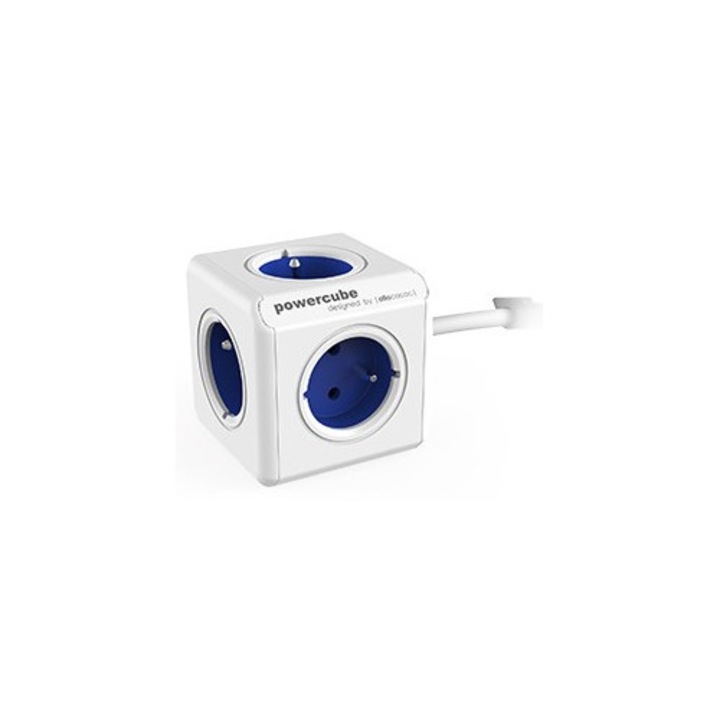 Prelungitor Allocacoc PowerCube Extended, 5 prize, 1,5m, albastru/alb