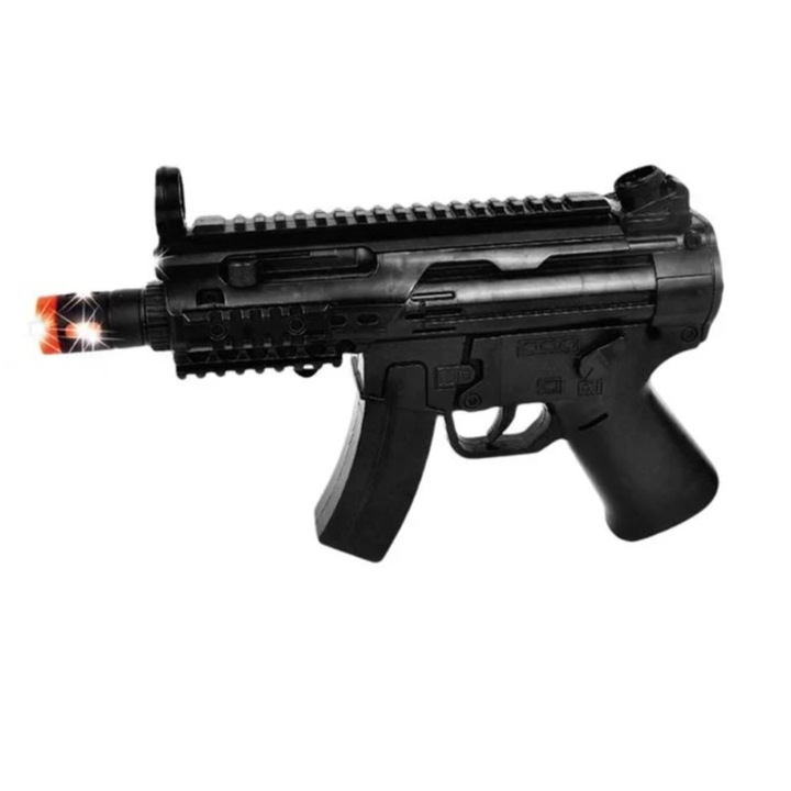 Arma de jucarie, mitraliera, cu lumina si sunet, plastic, negru