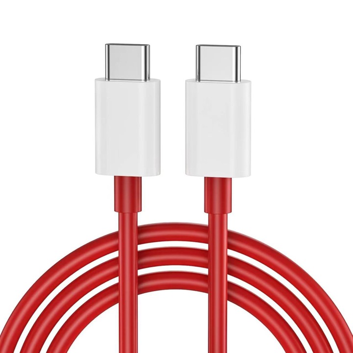Warp Charge TypeC kábel 65W, OnePlus-hoz, USB-C - USB-C, PREMIUM, C típusú, 1m, piros