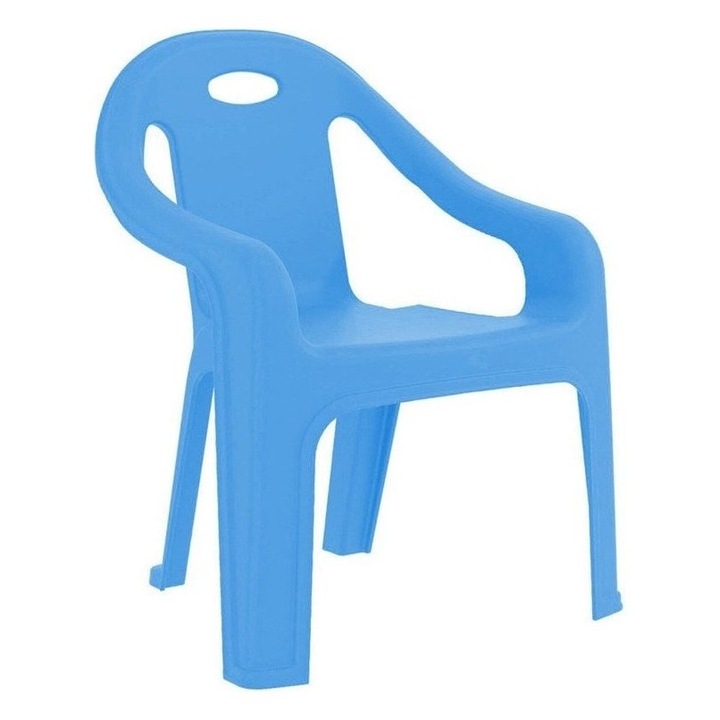 Scaunel interior/exterior cu spatar si cotiere ergonomice pentru copii, margini rotunjite pentru siguranta, greutate suportata 50 kg, utilizare acasa sau crese, gradinite Pilsan Comfort Albastru