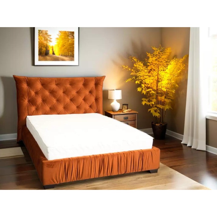 Pat tapitat, Atlanta, 140 x 200, cu somiera rabatabila si lada depozitare