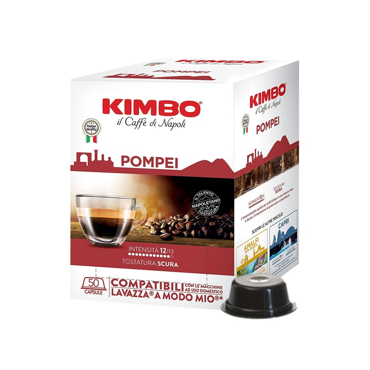 Capsule de cafea Kimbo Pompei, 50 capsule, intensitate 12, compostabile