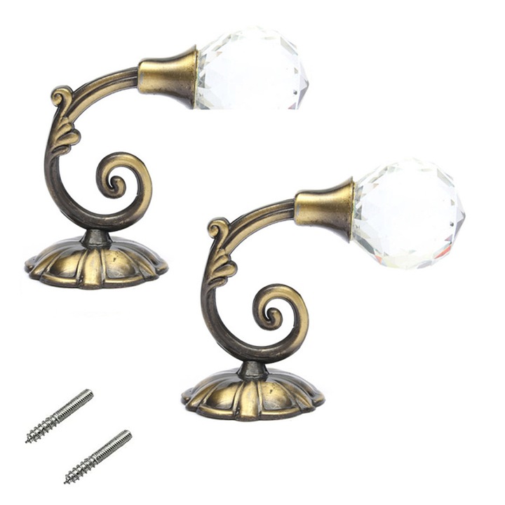 Set 2 carlige perdea cristal transparent 35mm zinc 7x6.6cm