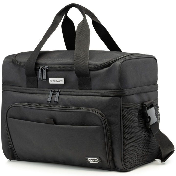 Geanta termoizolanta mare, Frigorifica, Zagatto, Neagra, Lunch Box, Ideala pentru picnic, plaja, calatorii cu familia, 22 L, Dimensiuni 37x22x28, Compartimet principal termoizolat, Curea de umar reglabila, ZG909