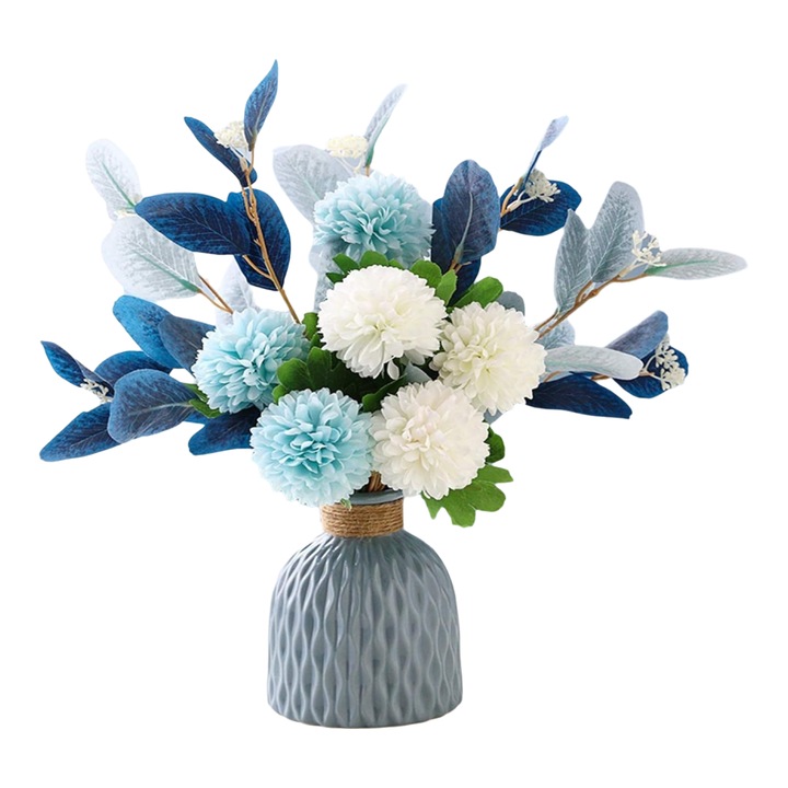 Flori artificiale cu vaza, buchet hortensie, verde, 20x35cm