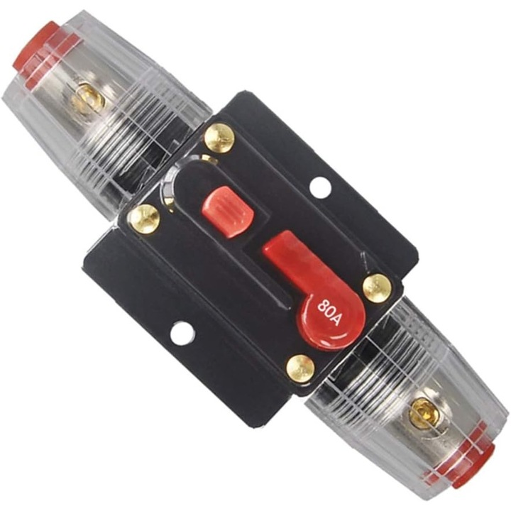 Intrerupator automat 80A PsAyl, pentru protectia sistemului audio auto si marin, 12-24V DC, resetare manuala, 98x43x35mm