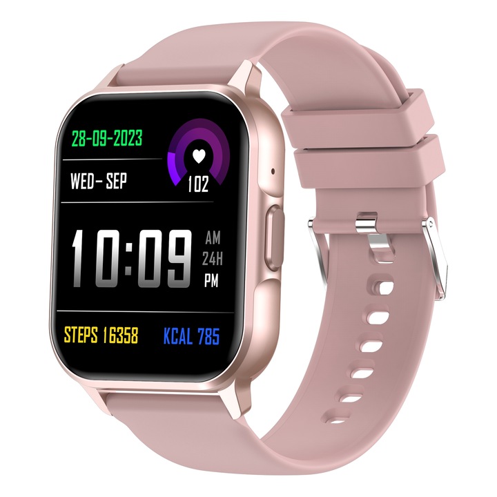 COOSTAR® okosóra, CR0069, Okos, 1,83” TFT képernyő, 240 x 284 px felbontás, Bluetooth 5.1 hívások, Pulzusszám, SpO2, Vérnyomásmérés, Rózsaszín szilikon szíj