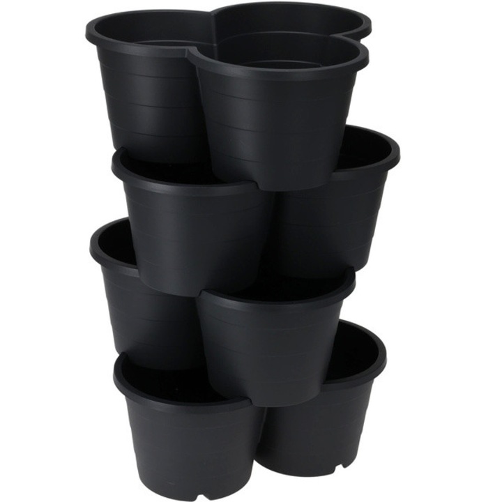 Ghiveci cu flori in cascada, 4 niveluri, Home Styling Collection, negru