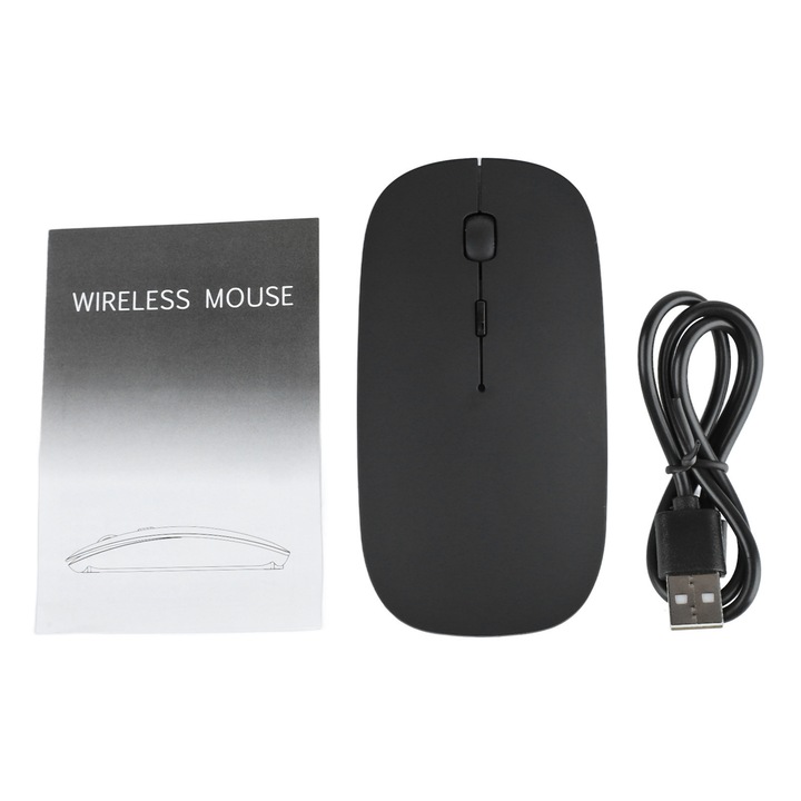 Mouse Bluetooth 5.0, design silentios, incarcare rapida, negru, 11.4x5.3x2.4cm