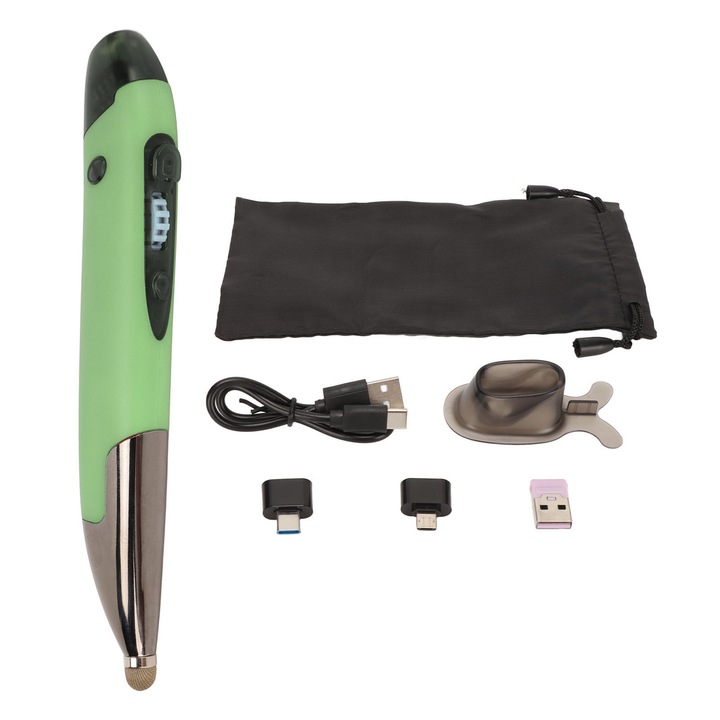 Mouse stilou wireless, 2.4g, portabil, verde, set complet