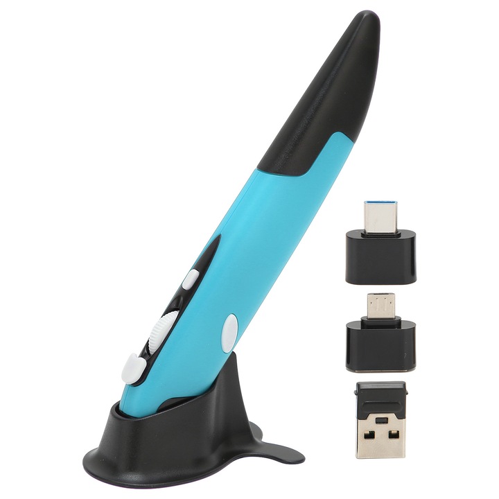 Mouse wireless optic tip pen 2.4GHz, ajustare DPI 800/1200/1600, albastru, dimensiuni 14x2x1.5cm