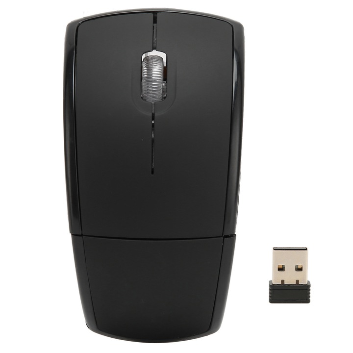 Mouse wireless pliabil, 2.4G, 1600 dpi, negru, compact