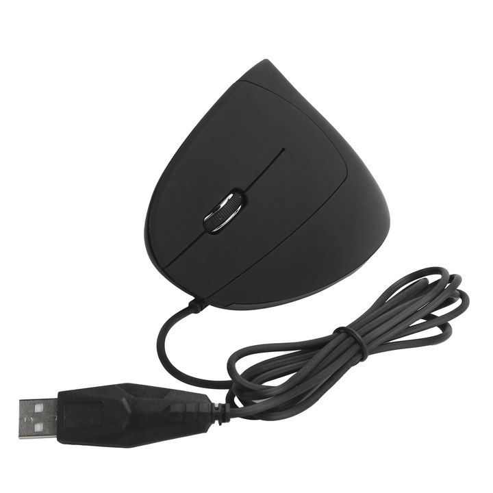Mouse vertical ergonomic pentru stangaci, 800/1200/1600 DPI, cablat, 6 butoane, negru