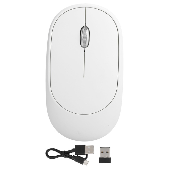 Mouse wireless optic, 3 niveluri DPI ajustabile, alb, set cu receptor USB