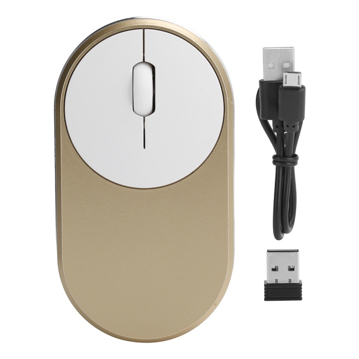 Mouse wireless optic 2.4GHz, 3 butoane, aurie, set cu receptor USB