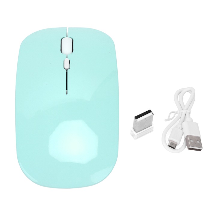 Mouse wireless 2.4G, 2 moduri, 1600 DPI, portabil, receptor USB nano, verde