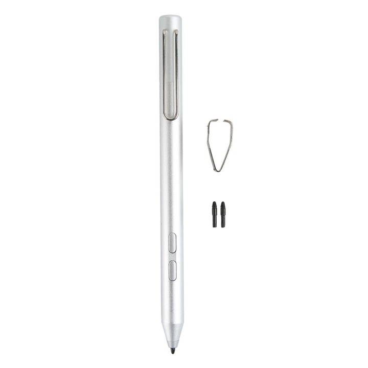 Stylus Pen Zeaicos, 2048 niveluri de sensibilitate, 2 varfuri, argintiu, universal