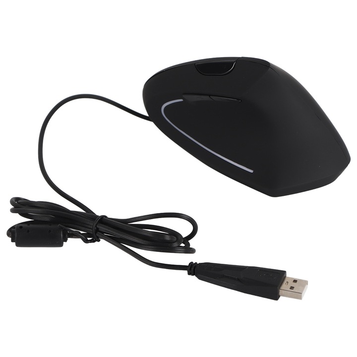 Mouse vertical ergonomic 3200 DPI, negru, 6 butoane, LED colorat