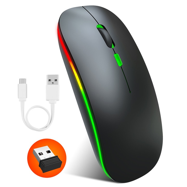 Mouse wireless 2.4G, M40, design subtire, iluminare colorata, negru