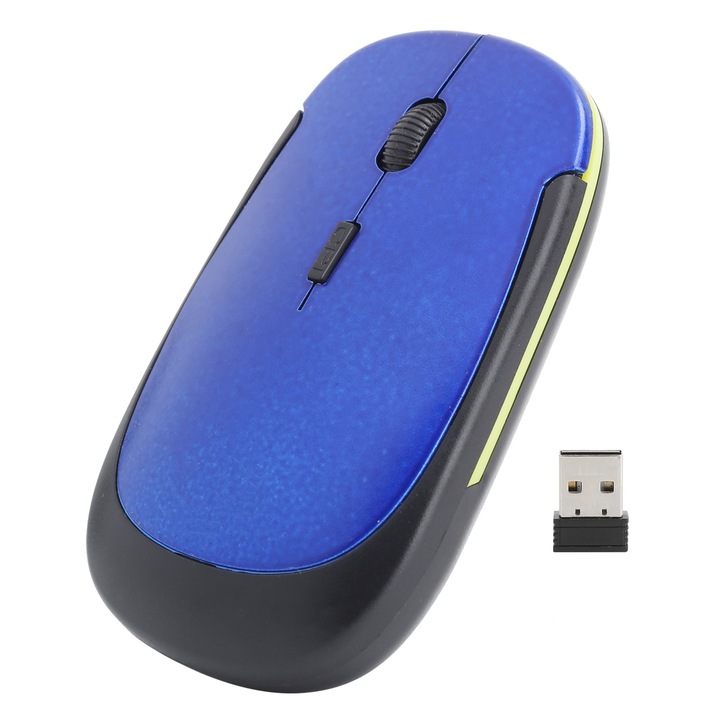 Mouse wireless optic 2.4G, 1600DPI, 4 butoane, albastru