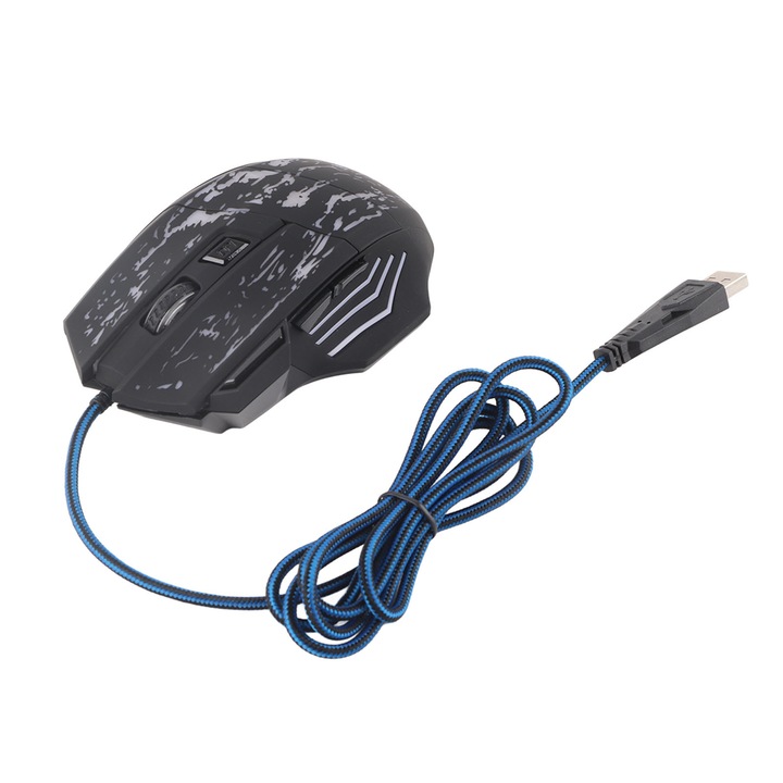 Геймърска мишка 0803BM-BSTY00872148, със 7 бутона, оптична, плетен USB кабел 1,5 м, черен/сив