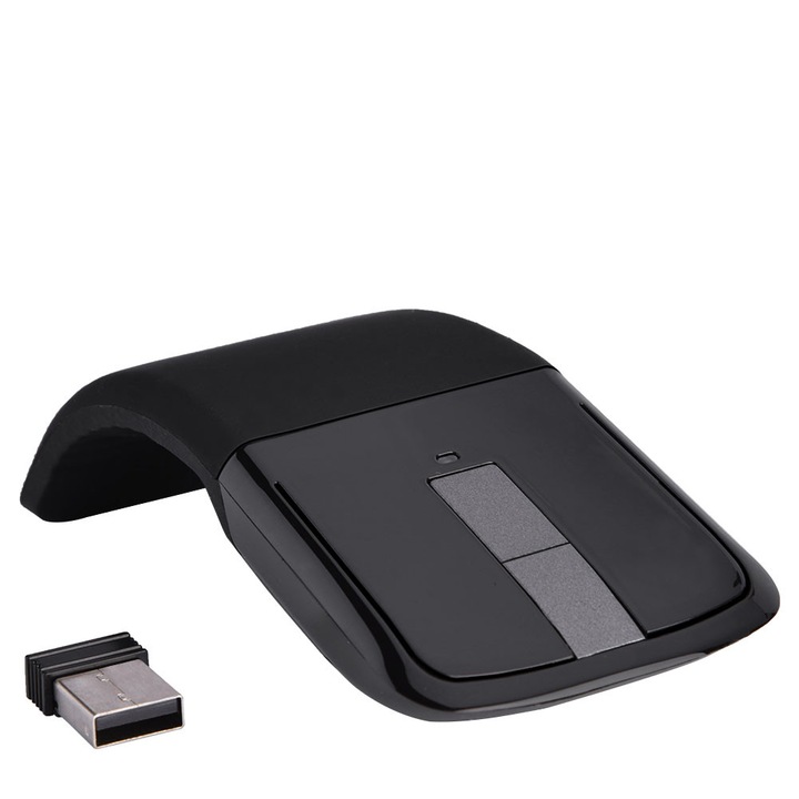 Mouse wireless pliabil 2.4GHz, design ergonomic, negru, 13x5.8x1.46cm
