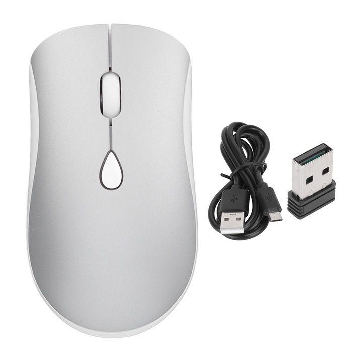 Mouse optic portabil wireless 2.4G, 3 niveluri DPI, incarcabil, distanta de 10m, argintiu, 114x63x30mm