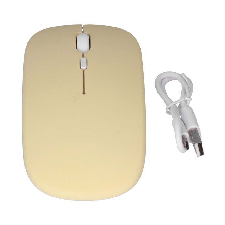 Mouse wireless ergonomic, galben, tehnologie duala 2.4G, rezolutie ajustabila 800-1200-1600DPI