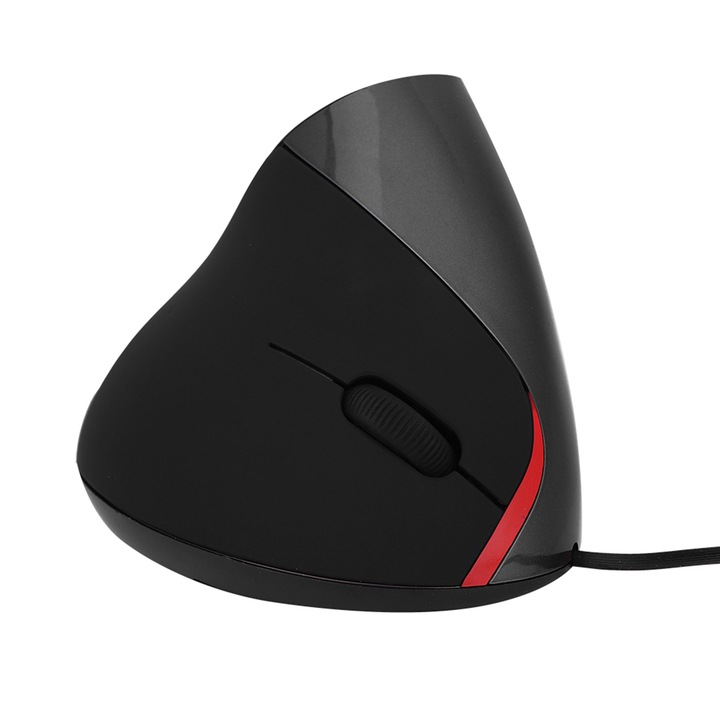 Mouse vertical ergonomic cu fir, 1600 DPI, negru, 10.5x6.5x8.2cm
