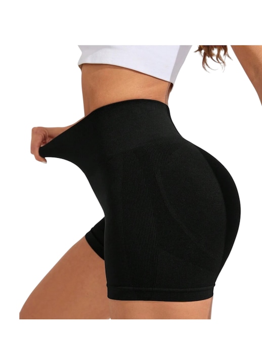 Pantaloni Scurti Sport Femei, Talie Inalta, Push-Up Lejeri, - M 859, Negru