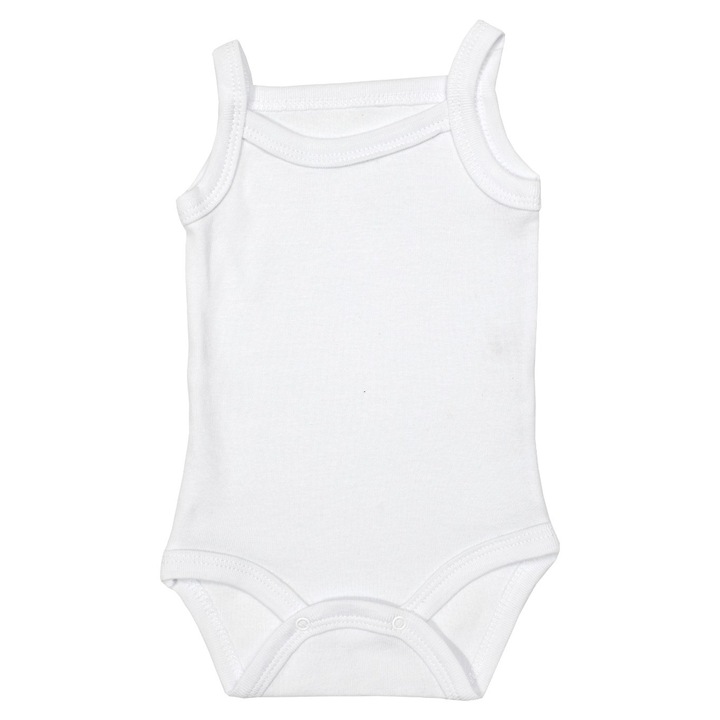 Body cu bretelute, Rombaby, alb, bumbac, 6-9 luni, 62-68 cm