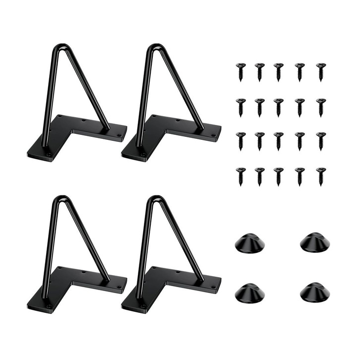 Комплект от 4 мебелни крака, тип фиба, крака тип фиба, матово черна стомана, 21 см