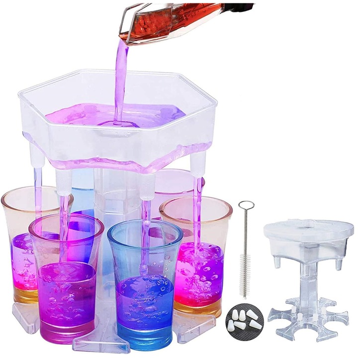 Set 6 shot-uri cu dozator de turnare multipla sau separat, pentru cocktail, vin, sampanie, bauturi spirtoase, Dozator de bauturi pentru petreceri, Multicolor