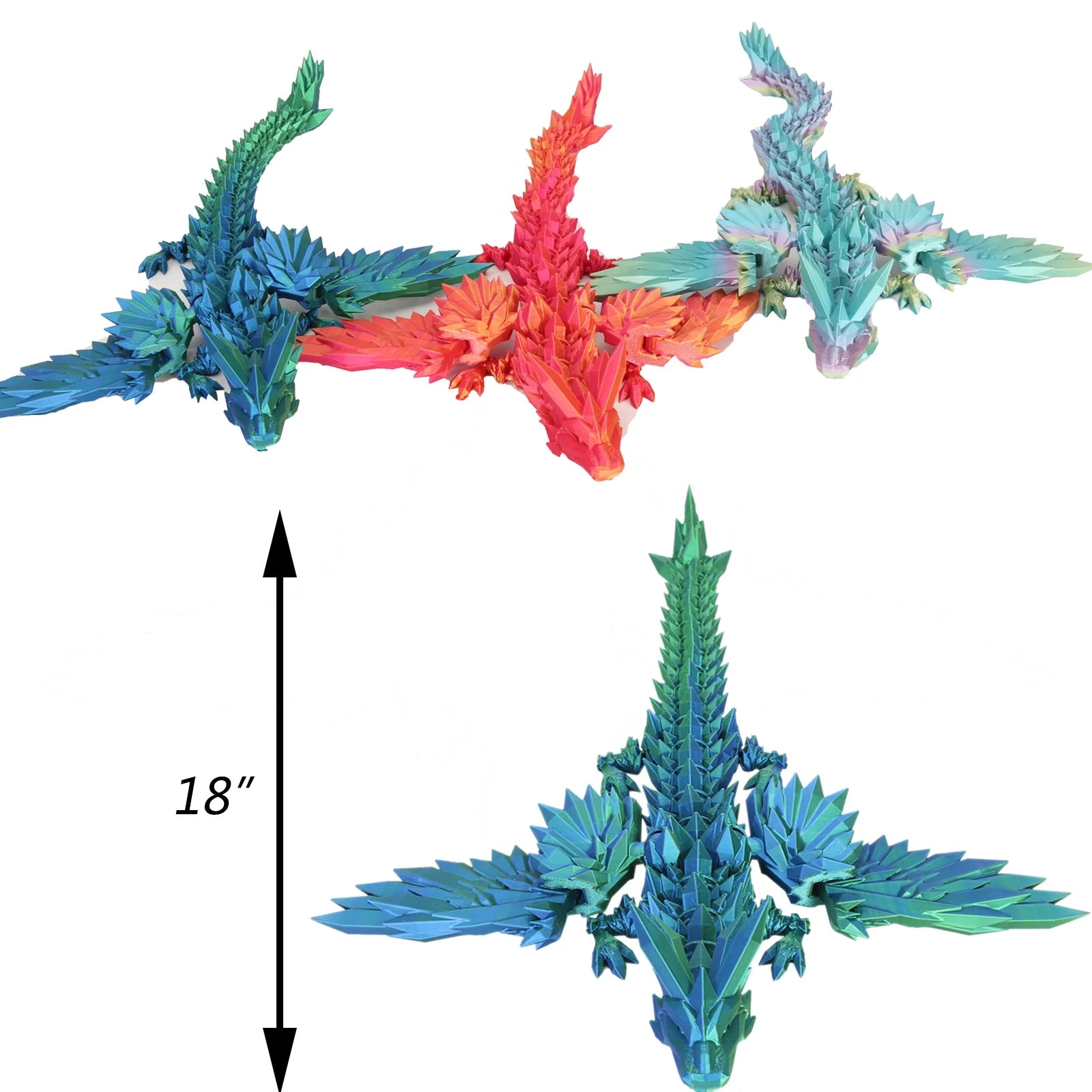 Figurina dragon articulat 3D, Fokelyi, 45cm, verde, jucarie pentru
