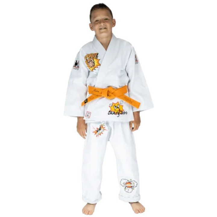 Costum Judogi pentru un baiat, Bumbac, 350 GSM si 270 GSM, Alb/Galben