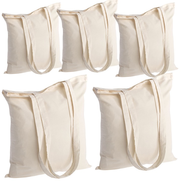 5 db-os bevásárlótáska szett, MORDELY, pamut, újrafelhasználható, bézs