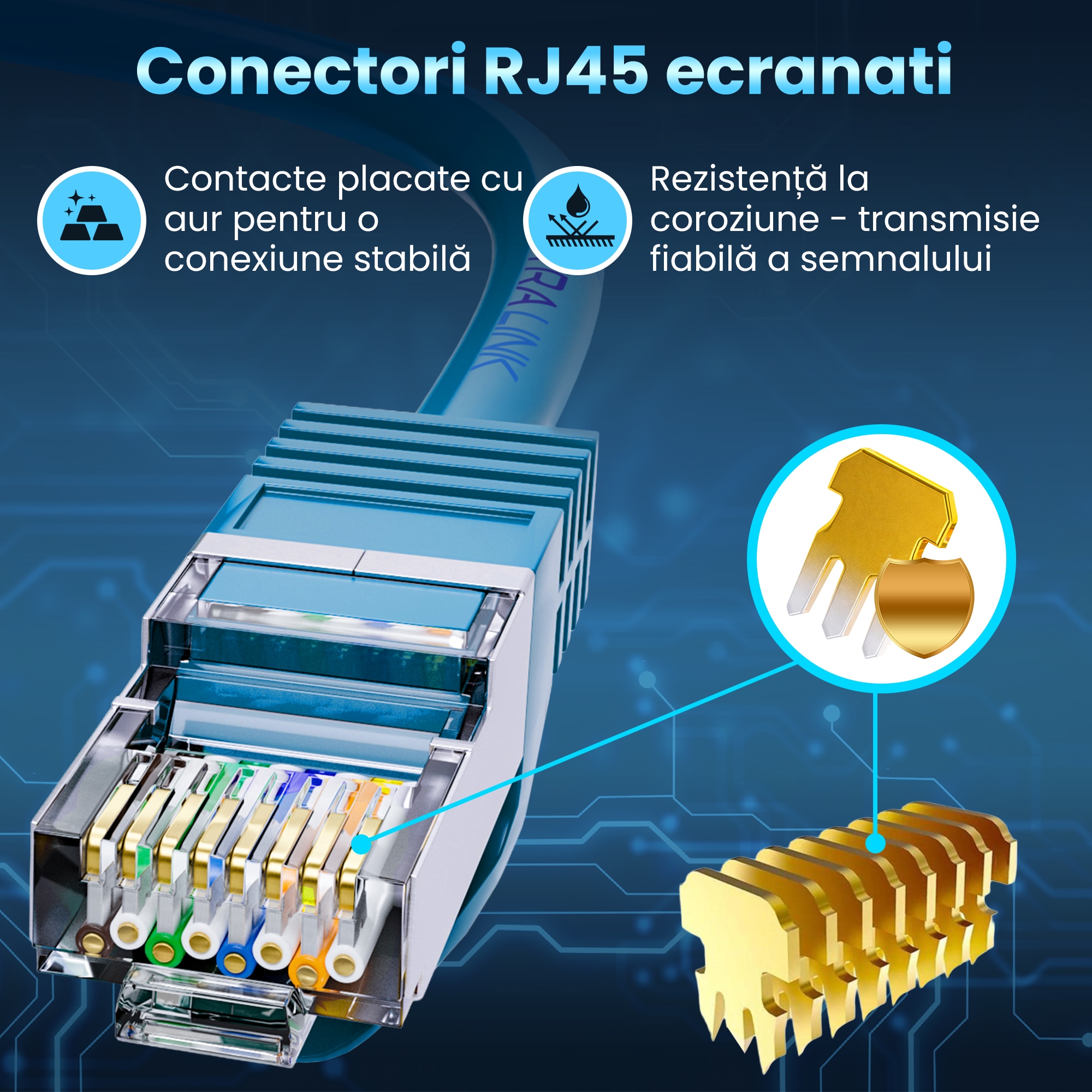 Cablu de retea Extralink Cat 8.1 S FTP 1 m 40G albastru patchcord LAN ...