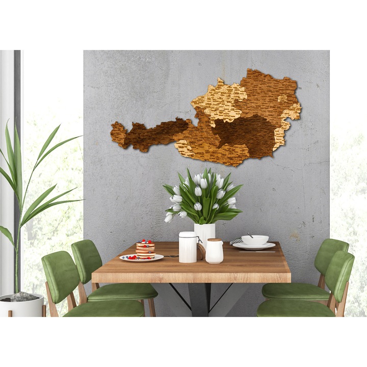 3D Fa Puzzle Fali Dekoráció, Ausztria Térkép 80cm x 42cm