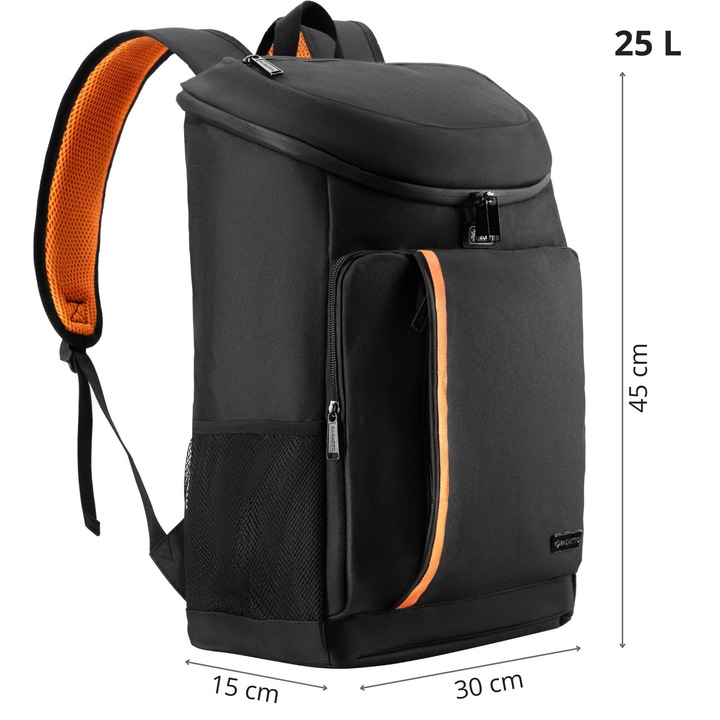 Geanta termoizolanta tip rucsac, Zagatto, Negru, Ideala pentru picnic, plaja, calatorii cu familia, 25 L, Dimensiuni 30x15x45, Compartimet principal termoizolat, Bretele reglabile, ZG957