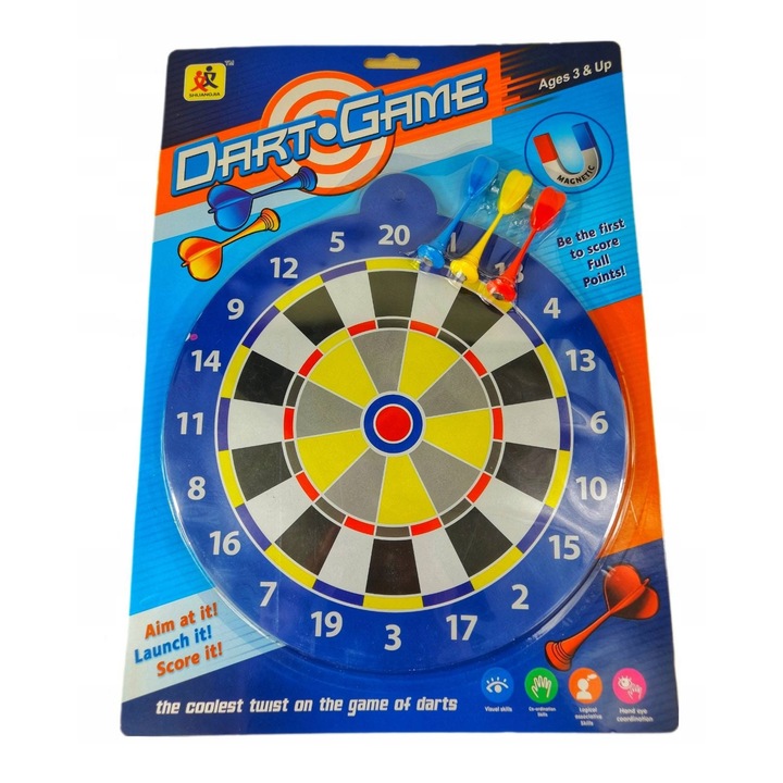Mágneses Darts Játék Gyerekeknek, 30 x 30 x 2 cm, 3 nyíl, Kék, 3+